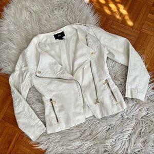 H&M white moto jacket with gold hardware US 4